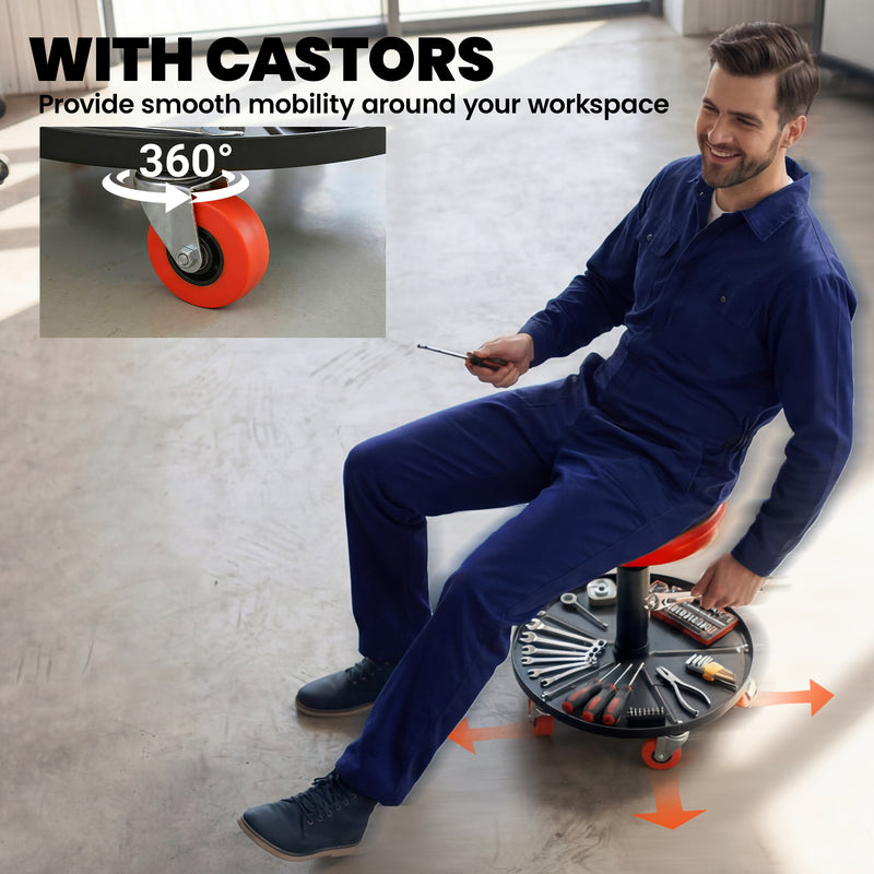Garage Stool With Tool Tray and Adjustable Height for Organised DIY Projects Orange Homcom