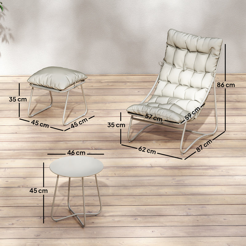 Garden Chair Set with Footstool and Side Table for Relaxing Outdoors Beige and Light Grey Outsunny
