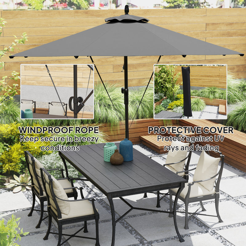 Grey 3m Cantilever Garden Parasol with Cover Wind Strap and Tilt by Outsunny