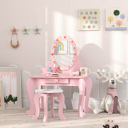 Pink Kids Dressing Table Set With Stool Mirror and Storage Strawberry Theme by AIYAPLAY