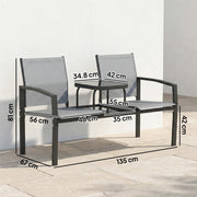 2 Seater Garden Bench With Built in Table and Breathable Mesh Seats Grey Black Outsunny