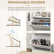 White Narrow Shoe Cabinet with 2 Flip Drawers and Adjustable Shelves for 16 Pairs by HOMCOM