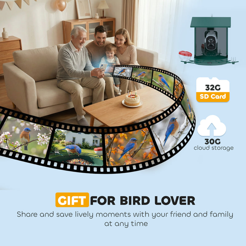 Smart Bird Feeder Camera with 2K HD Video and AI Species Recognition App Alerts Grey AOSOM