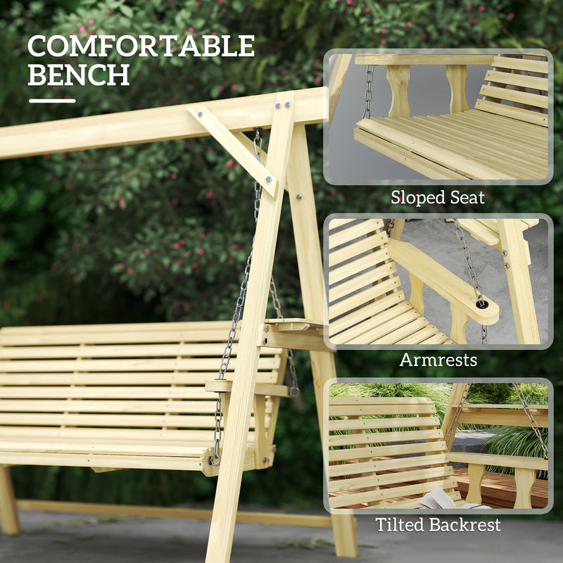 Outsunny Three-Seater Wooden Swing Bench AOSOM