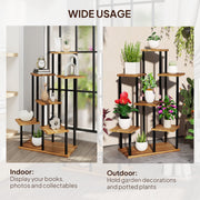 7 Tier Tall Plant Stand for Indoor and Outdoor Use Carbonised Wood and Steel by Outsunny