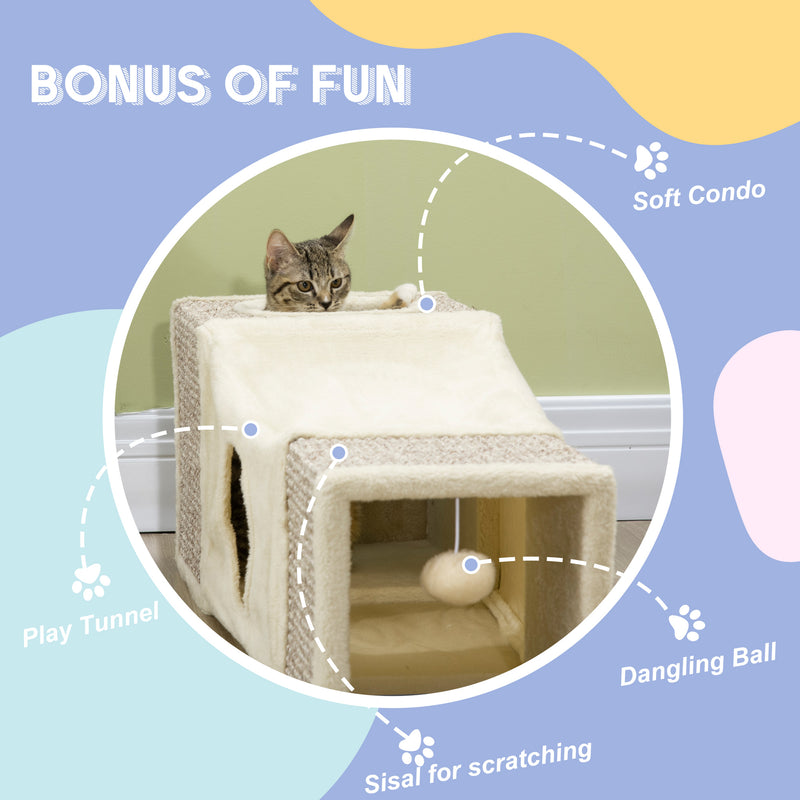 Cat Play Tunnel with Sisal Scratch Sections for Indoor Cats to Protect Furniture Brown Beige