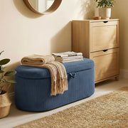 Ottoman Storage Bench with Hidden Compartment and Padded Seat for Living Room Blue AOSOM