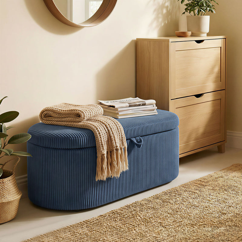 Ottoman Storage Bench with Hidden Compartment and Padded Seat for Living Room Blue AOSOM