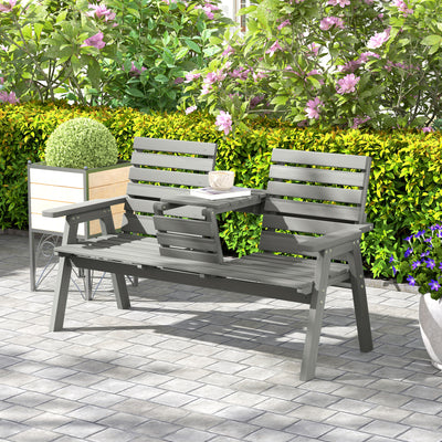 Grey Convertible 2 to 3 Seater Garden Bench Fir Wood Outdoor Seating by Outsunny
