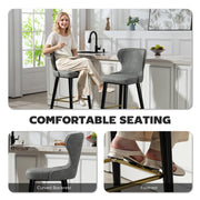 Set of 2 PU Leather Bar Stools with Backrest and Footrest for Kitchen or Breakfast Bar Grey