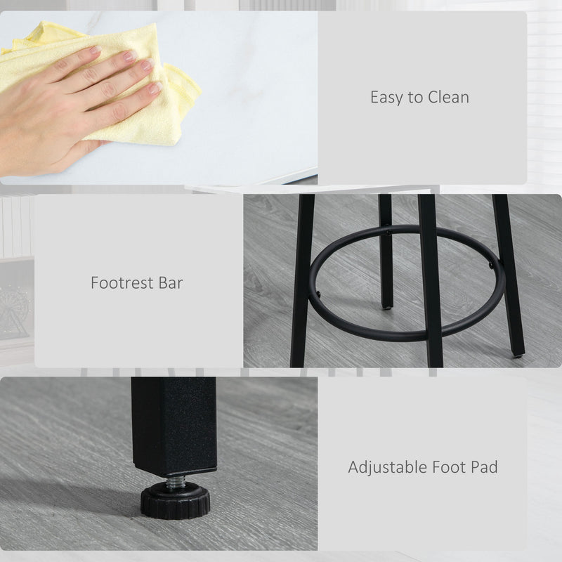 Three Piece Marble Effect Bar Table Set with Stools White and Black by HOMCOM