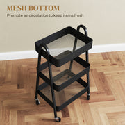 Black 3 Tier Storage Trolley with Wheels for Home and Office by HOMCOM