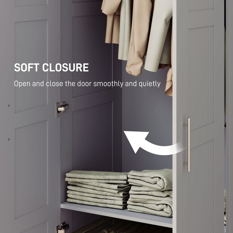 Grey Double Panelled Door Wardrobe with Shelves for Bedroom Storage by HOMCOM