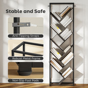 Modern Bookcase For Home Office Organisation - 10 Tiers - Black Metal Frame With Angled Grey Shelves Homcom