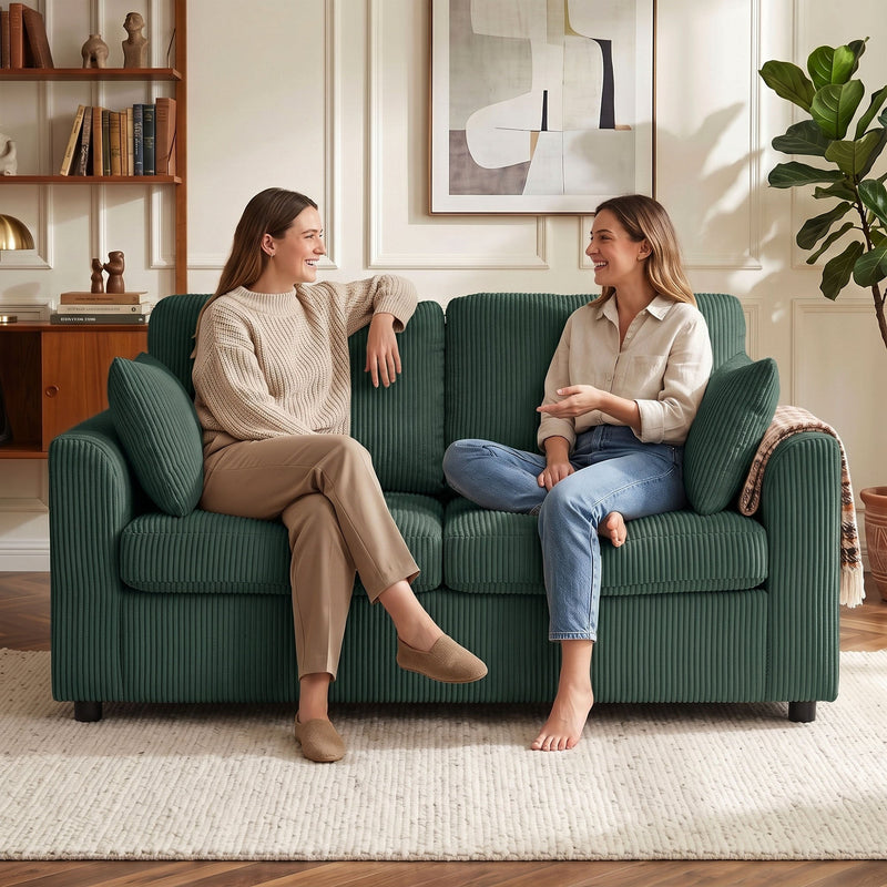 2 Seater Sofa for Small Living Rooms with Firm Support and Soft Corduroy Upholstery