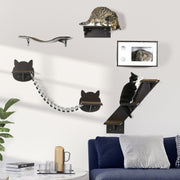 5 Piece Wall Mounted Cat Shelves With Climbing Tree for Indoor Play and Rest, Brown
