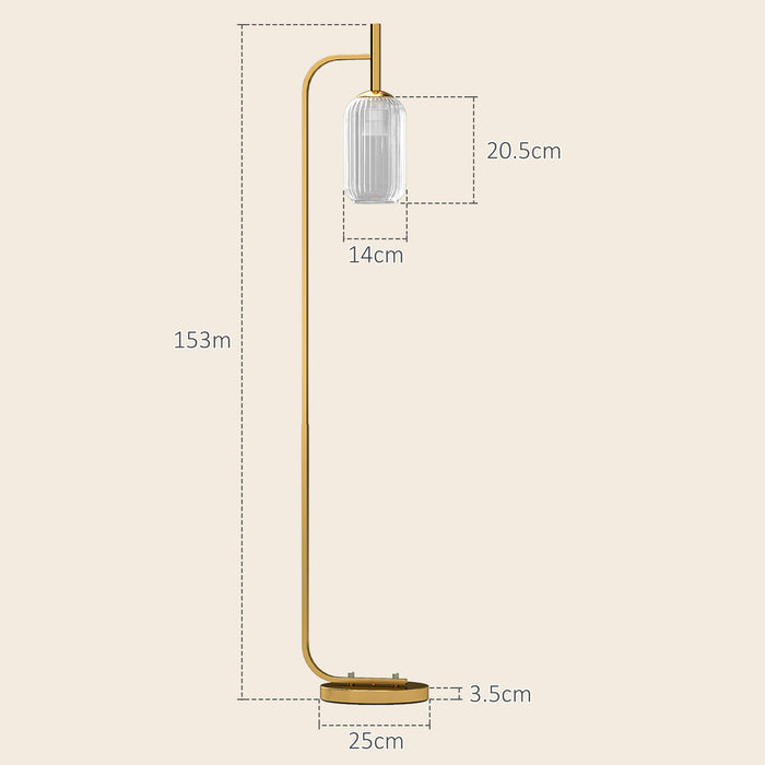 Gold Floor Lamp with Glass Shade and Foot Switch for Living Room or Bedroom by HOMCOM