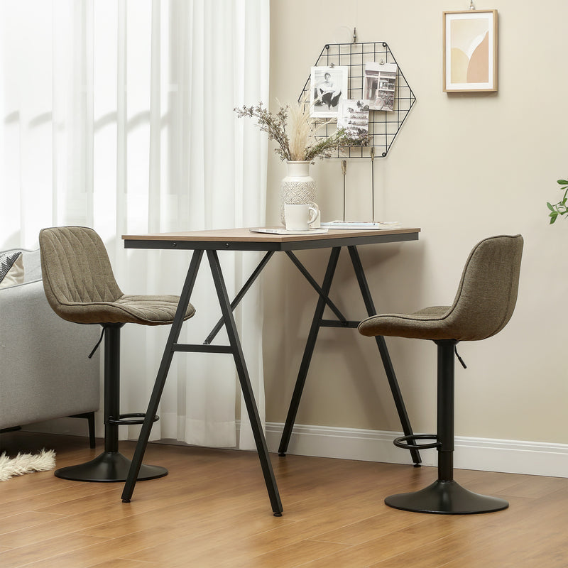 Set of Two Linen Look Bar Stools with Cushioned Seats for Kitchen or Home Bar, Brown