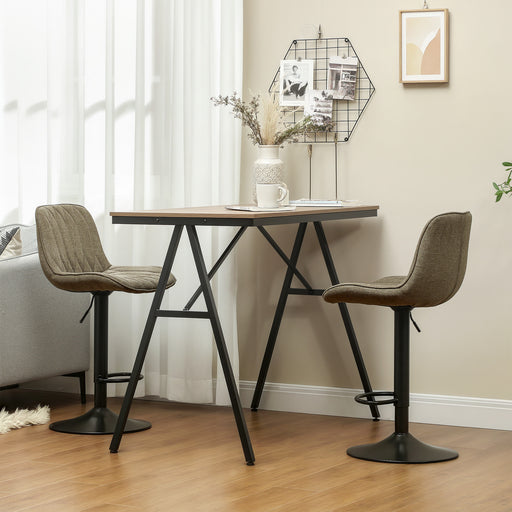 Set of Two Linen Look Bar Stools with Cushioned Seats for Kitchen or Home Bar, Brown