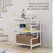 3 Tier Printer Stand with Storage Shelves for Home Office or Study Use, White