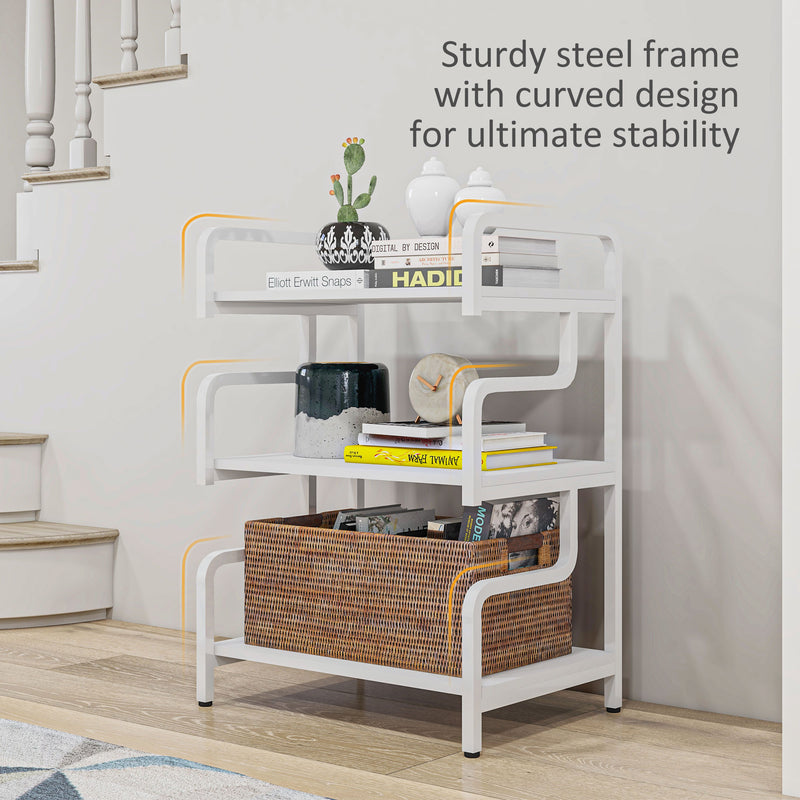 3 Tier Printer Stand with Storage Shelves for Home Office or Study Use, White