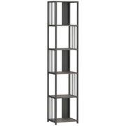 5 Tier Industrial Style Bookshelf with Sturdy Steel Frame for Home or Office, Grey