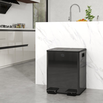 Black 40L Dual Compartment Stainless Steel Bin With Deodoriser Holders by HOMCOM