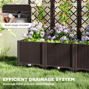 Brown Raised Garden Bed with Trellis and Drainage for Climbing Plants and Vegetables by Outsunny