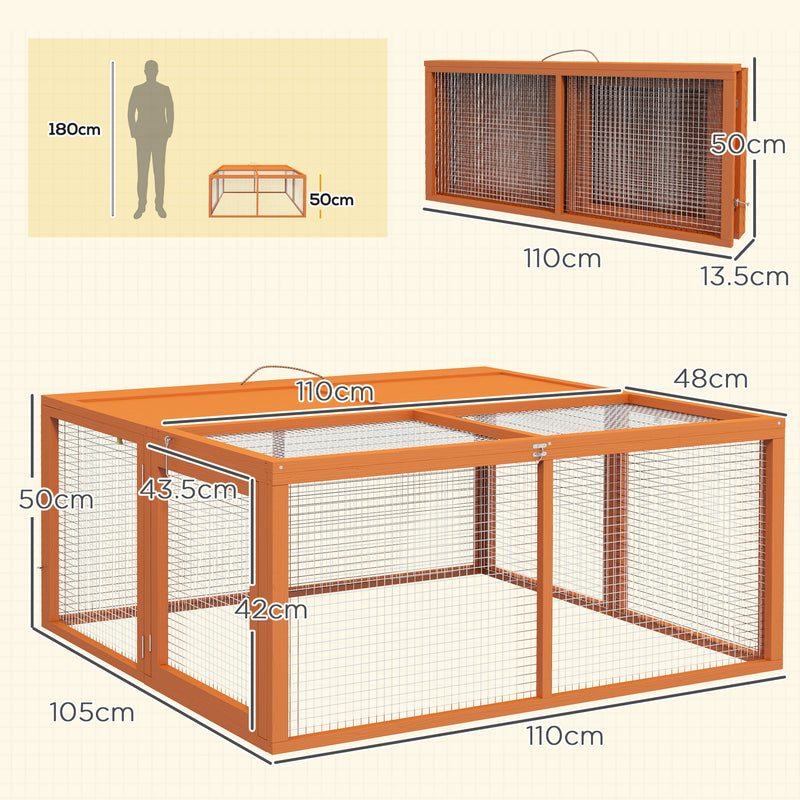 Foldable Wooden Rabbit Hutch for Indoor and Outdoor Use with Easy Access Orange AOSOM