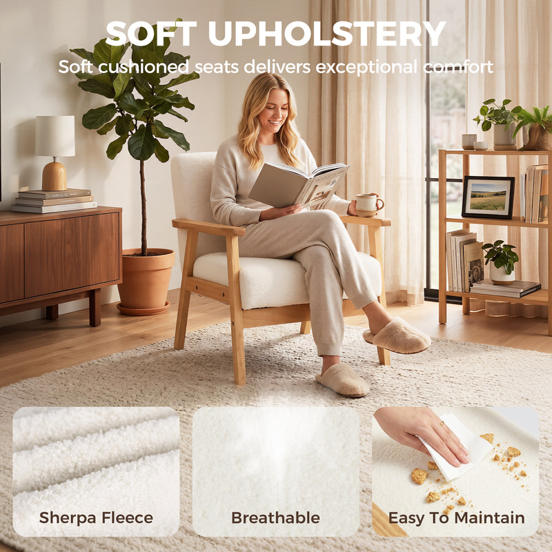 Wide Sherpa Fleece Accent Chair for Comfortable Lounging in Living Room or Bedroom Cream White