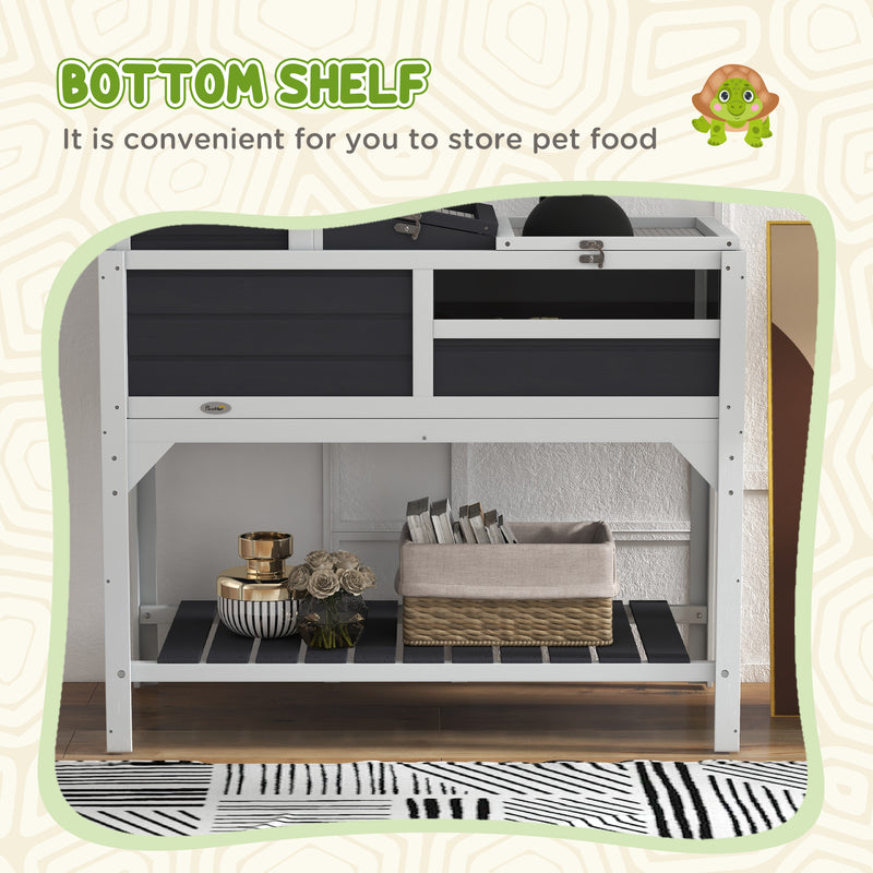 Wooden Tortoise Enclosure with Adjustable Lamp Holder and Removable House, Grey