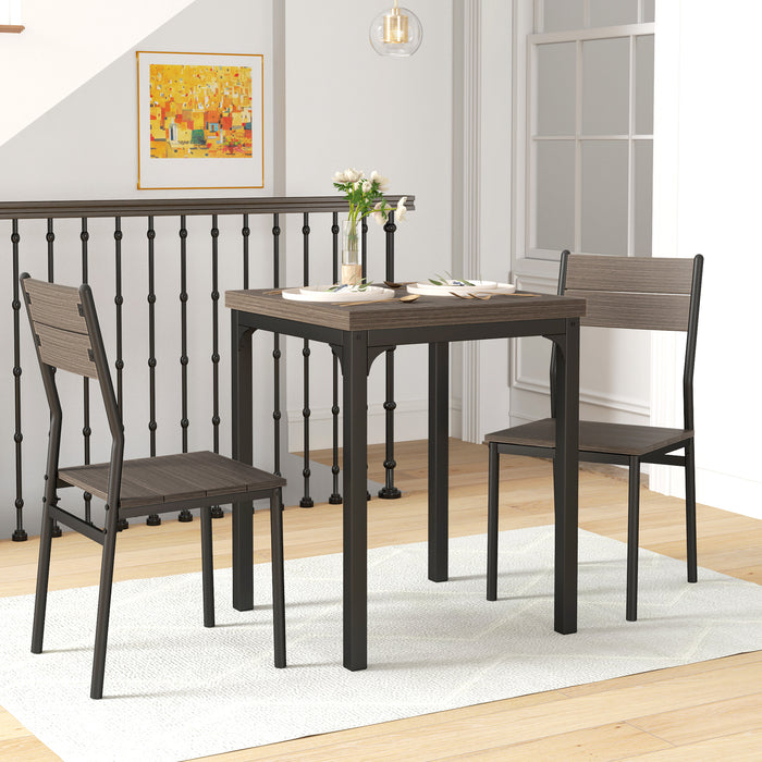 Three Piece Compact Dining Set with Grey Wood Grain Finish by HOMCOM