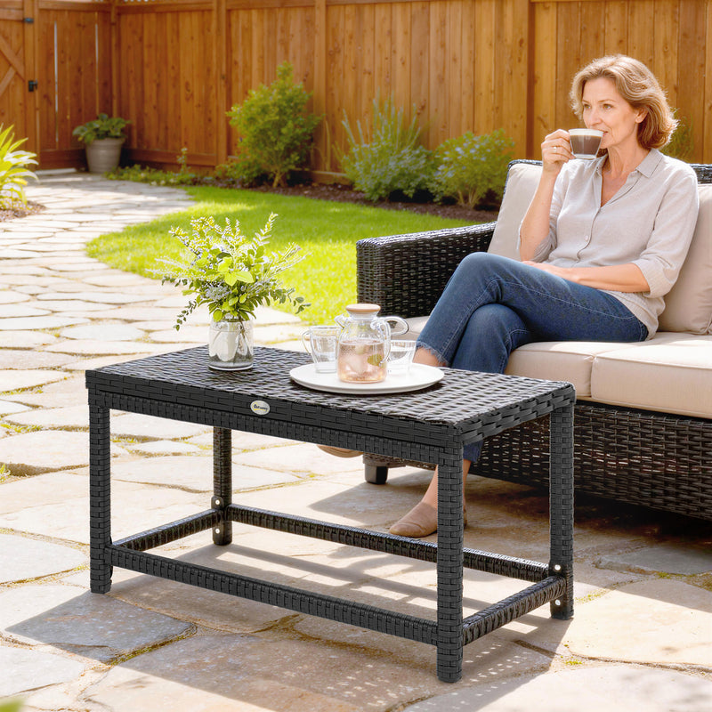 Outdoor Rattan Side Table with Spacious Top for Drinks and Snacks Black Outsunny