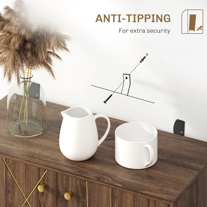 Brown Sideboard Storage Cabinet with Adjustable Shelf and Gold Hairpin Legs by HOMCOM