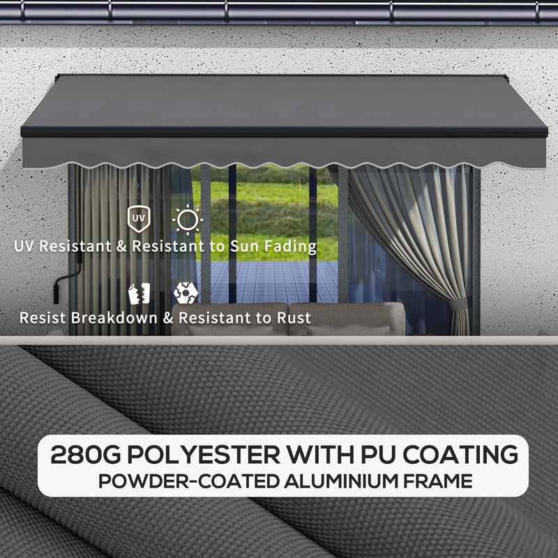 Dark Grey 2.5 x 3.5m Electric Patio Awning With Remote Control And Aluminium Frame