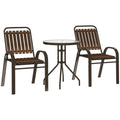 3 Piece Patio Bistro Set with Stackable Chairs and Glass Table for Garden and Balcony by Outsunny