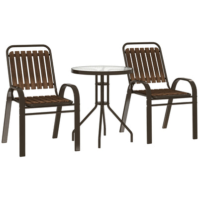 3 Piece Patio Bistro Set with Stackable Chairs and Glass Table for Garden and Balcony by Outsunny