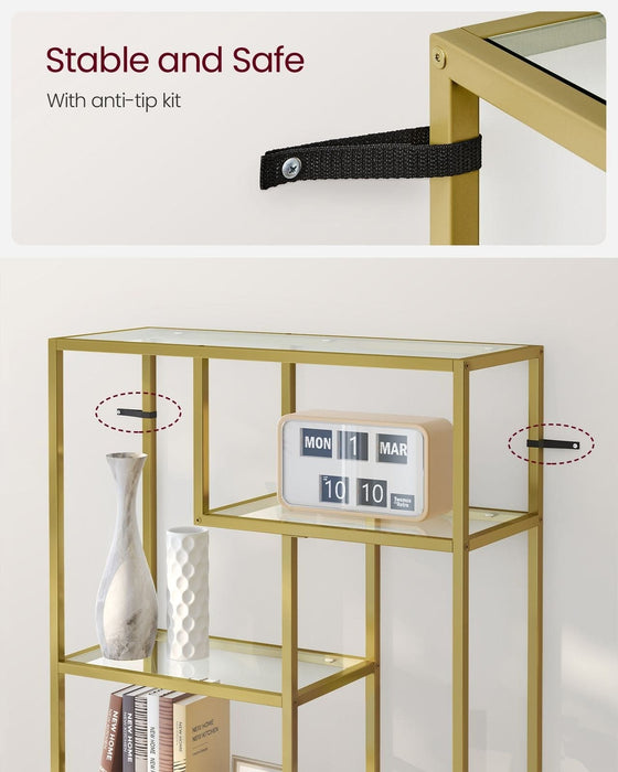 Image of a Gold and Glass Geometric Bookshelf by Vasagle Furniture