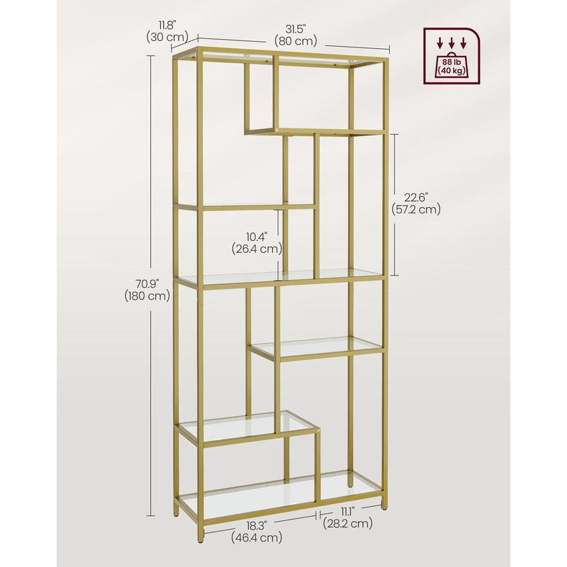 Vasagle Gold and Glass Geometric Bookshelf