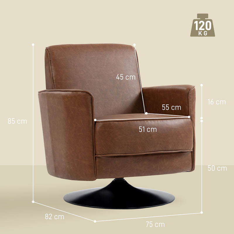 Swivel Accent Chair With Thick Padding Ideal For Living Room Or Office Use Brown AOSOM