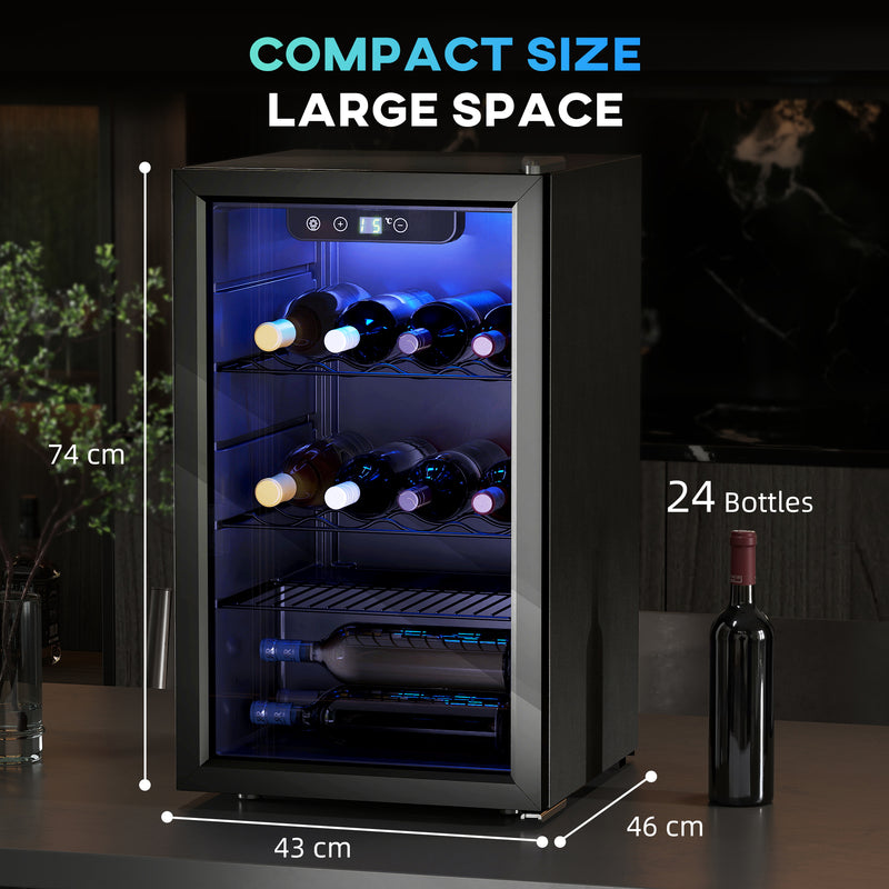 Wine Cooler for 24 Bottles with Double-Glass Door and Quiet Operation Black Homcom