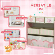 Kids Storage Unit with 6 Fabric Bins Ideal for Bedrooms and Playrooms, Pink