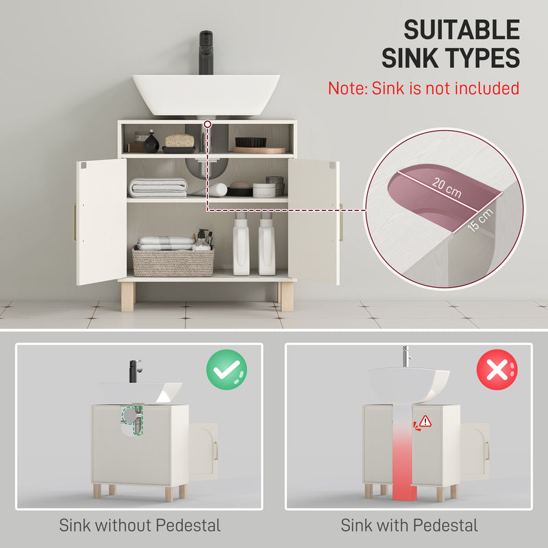 Under Sink Bathroom Cabinet Freestanding Storage Unit for Non Pedestal Basin, Cream White