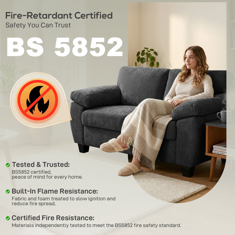 2 Seater Sofa for Small Spaces with Thick Cushions and Soft Chenille Fabric Dark Grey