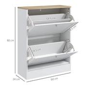 White Narrow Shoe Cabinet with Flip Drawers and Adjustable Shelves for Hallway Storage AOSOM