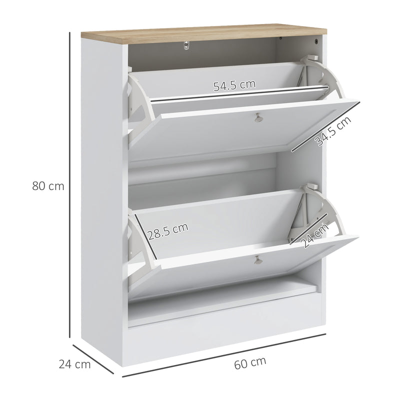 White Narrow Shoe Cabinet with Flip Drawers and Adjustable Shelves for Hallway Storage AOSOM