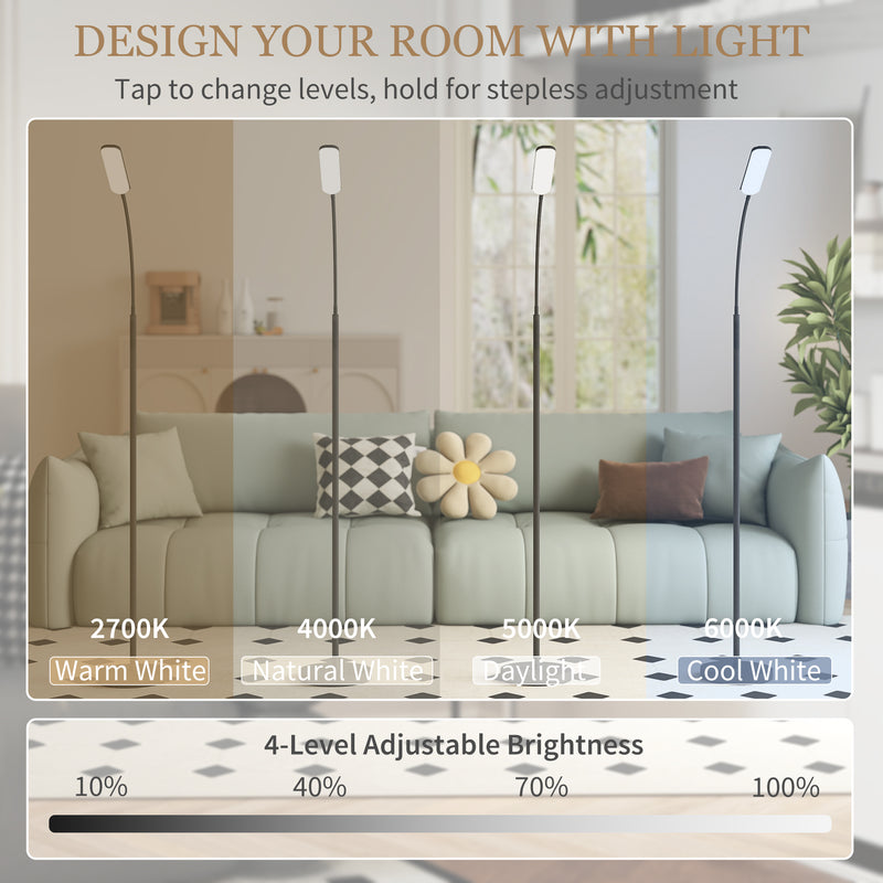 Black LED Floor Lamp With Remote Touch Control and Adjustable Brightness For Living Room AOSOM