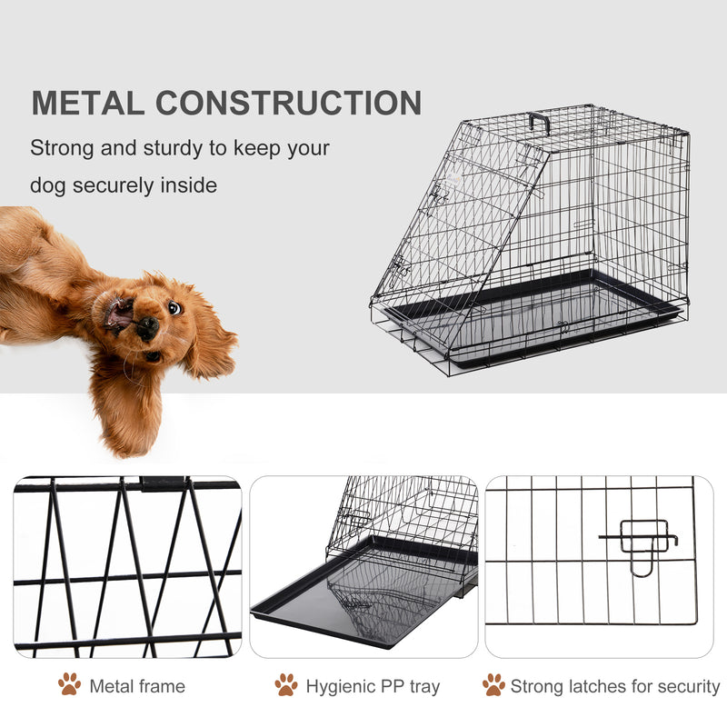 Collapsible Dog Travel Cage with Removable Tray and Trapeze Design Perfect For Hatchback Cars 93 x 58 x 65cm by PawHut