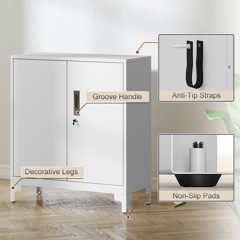 Metal Storage Cabinet with Lockable Doors for Secure Home or Office Organisation White AOSOM
