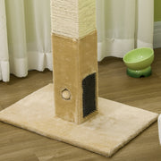 Tall Jute Cat Scratching Post With Carpet Base And Hanging Toy For Indoor Play Beige